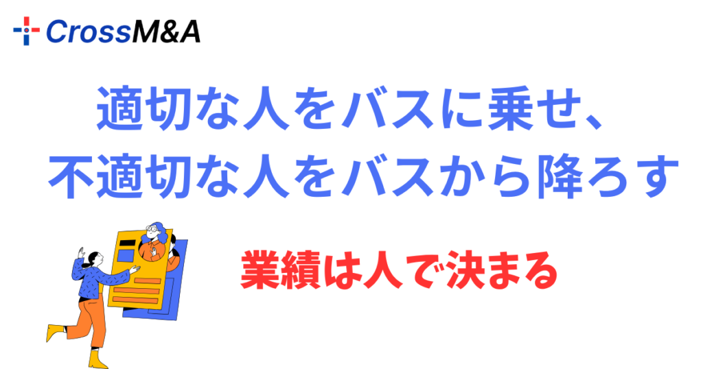 適切な人をバスに乗せ、不適切な人をバスから降ろす。
業績は人で決まる