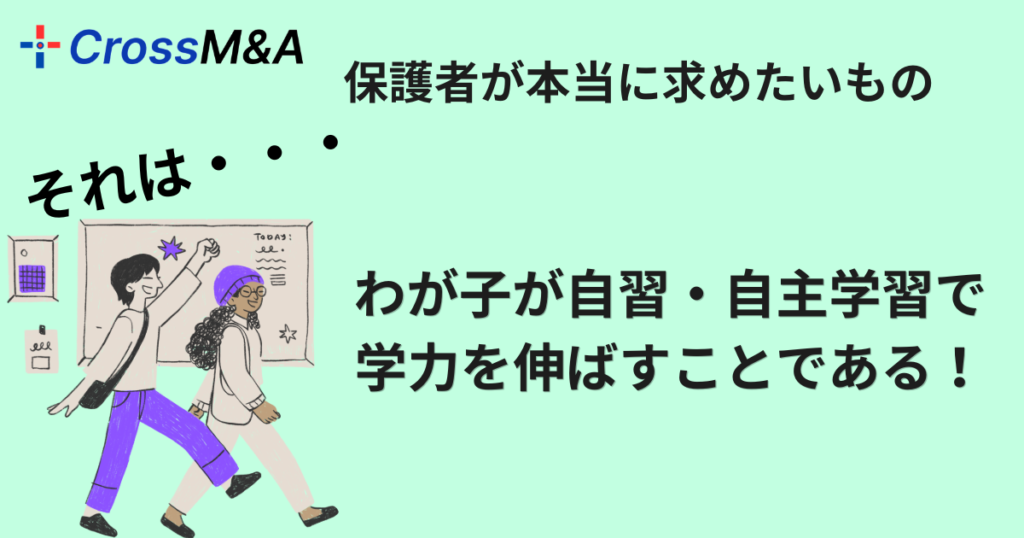 保護者が本当に求めたいもの
それは・・
わが子が自習・自主学習で学力を伸ばすことである！