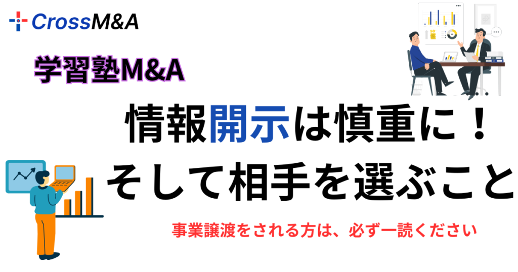 学習塾M&A
情報開示は慎重に！
そして相手を選ぶこと

事業譲渡をされる方は、必ず一読ください
