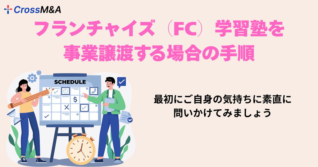 フランチャイズ（FC）学習塾を
事業譲渡する場合の手順

最初にご自身の気持ちに素直に問いかけてみましょう